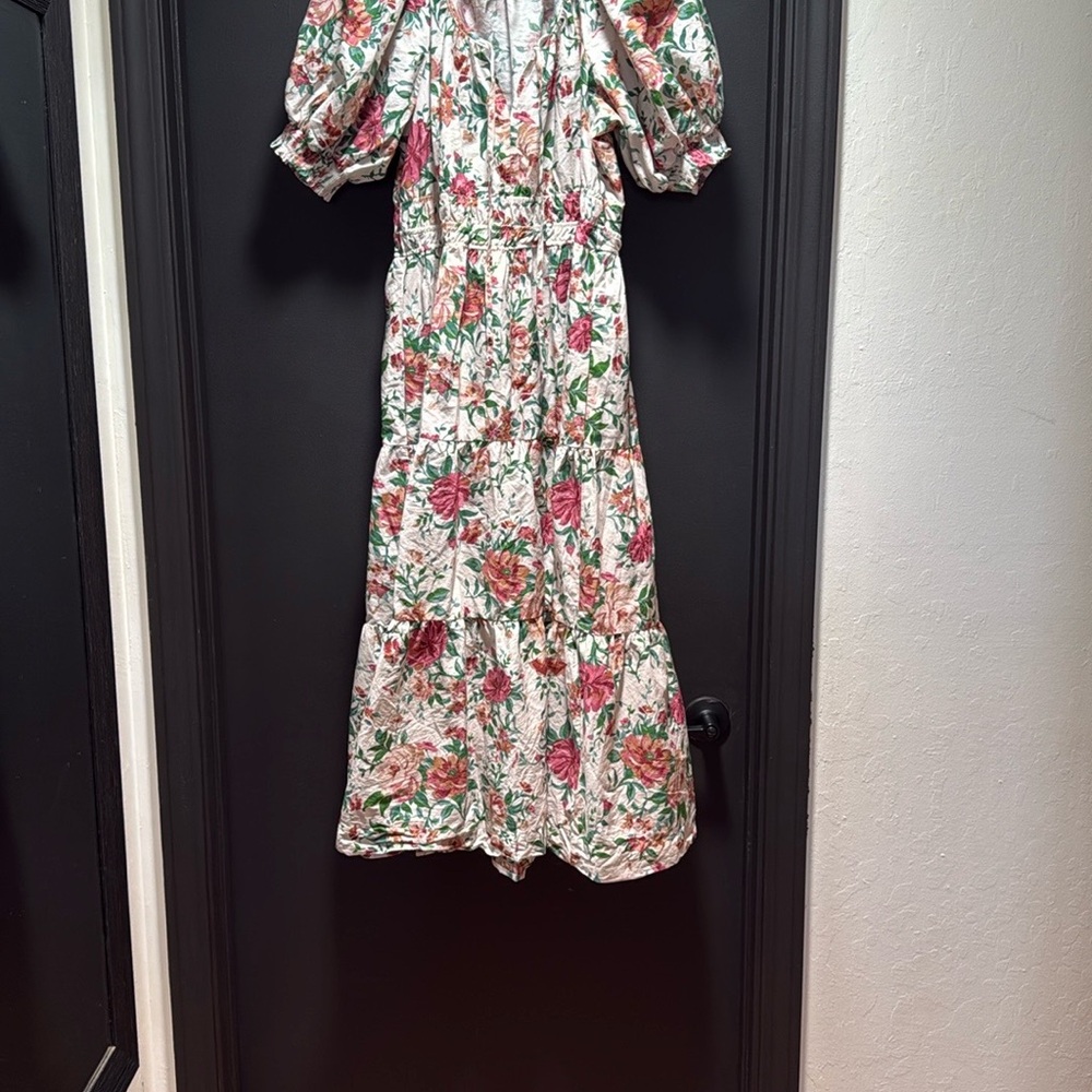 Anthropologie Red and Pink Ruffled Maxi Dress